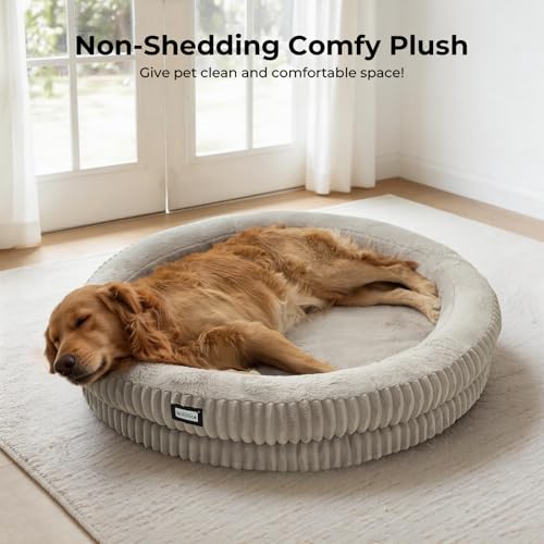 Image of BALANCE Donut Dog Bed, 43 Inches Round Dog Bed Extra Large Size Dogs Washable, Orthopedic Calming Dogs Beds for Kitten, Fluffy Plush Faux Fur Pet Bed with Anti-Slip Bottom