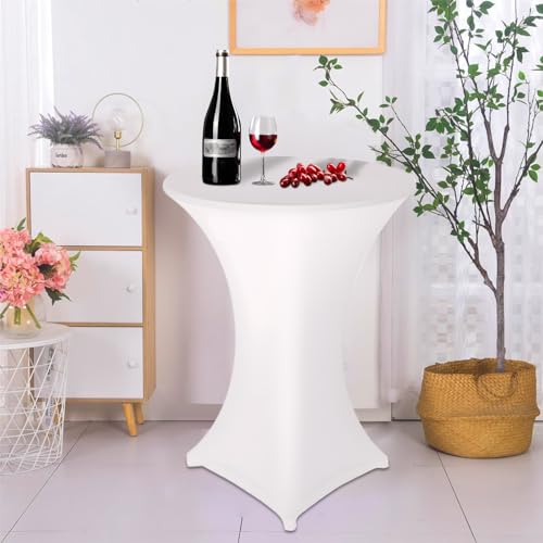 2 er-Set Weiß Stehtisch Stehtischhusse, Ø 80-85 cm Rund Stehtischdecken Elastisch Weiß Stretch Tischdecken mit Fußtaschen, für Bar Runde Tische Hochzeiten Geburtstagsfeiern Bankette-80 x 110 cm