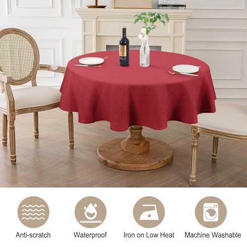 Image of AUSSPVOCT Textured 50 Inch Round Tablecloth Up to 35'' Dia Tables Waterproof Spill-Proof Wipeable Table Cloth Wrinkle Free Circle Dining Table Cover for Birthday Farmhouse Outdoor Party Tablecloths