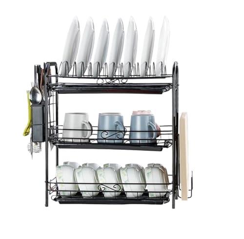 MEIZHITU Escurreplatos De Cocina Escurridor De Platos 3 Niveles con Tabla Drenaje Extraíble, para Cortar Utensilios, Soporte para Tapas Ollas para Encimera