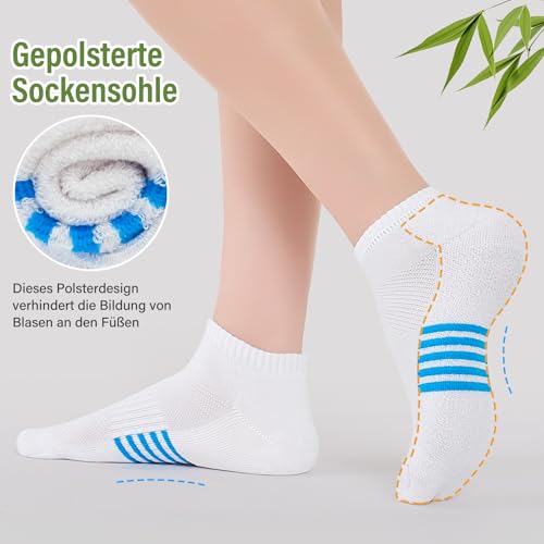 Effeet Bambus Sneaker Socken Damen 6/12 Paar, Atmungsaktive Gepolsterte Sportsocken Laufsocken, Anti Schweiß Kurze Socken Damen 39-42 35-38 Bunt, Geschenke für Frauen Sommer, Mehrfarbig Weiß 39-42