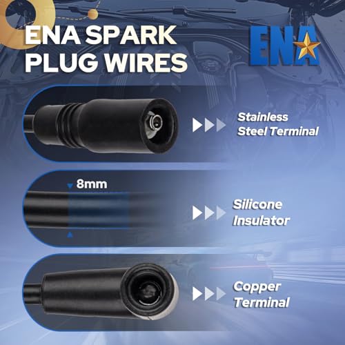 ENA Spark Plug Wire Set Compatible with Chevrolet GMC Cadillac Express Savana C2500 C3500 K2500 K3500 C1500 K1500 G3500 1500 2500 3500 V8 5.0L 5.7L 96-03 Replacement for 9718Q 88862381 35-8150