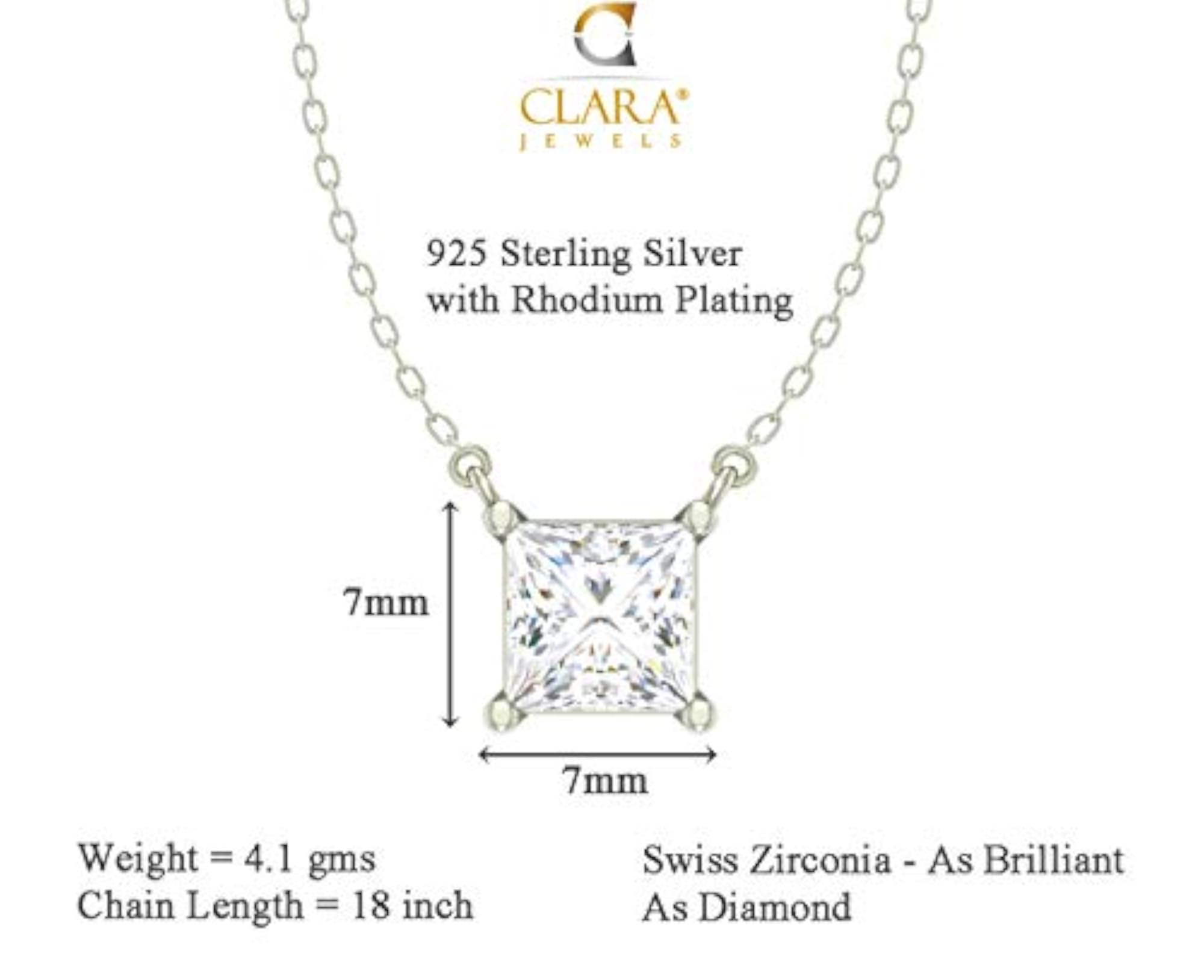 925 Sterling Silver Square Pendant Earring Chain Jewellery Set