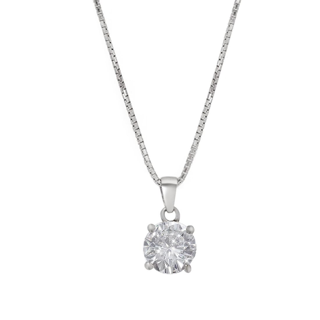 ZAVYA 925 Sterling Silver Rhodium Plated Necklace with Solitaire Pendant for Women | Stylish Silver Jewellery | Gift for Women and Girls | With Certificate of Authenticity and 925 Hallmark (B0BCCX1ZVQ) Amazon Price History, Amazon Price Tracker