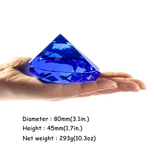 Blue Crystal Diamonds Paper Weights, Heart Shape Real Diamond Glass Gems Paperweight for Decoration, Big Diamonds Home Office Decor Valentine's Day Gift Wedding Favors with Gift Box 80mm - Thumbnail 4