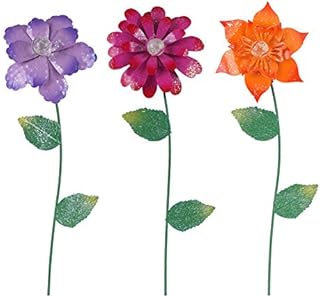 Topadorn Flower Garden Stake Glow in Dark Plant Pick Water Proof Metal Flower Stick Decor for Lawn Yard Patio,Pathway Ornament Set of 3