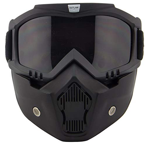 Outlaw 'Nemesis' Motorcycle Face Mask with Detachable Goggles - Black Riding Mask with UV 400 Lens for Men and Women