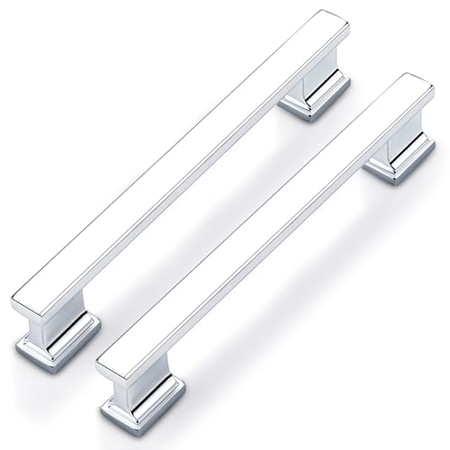 Probrico 10 Pack 5 Inch Polished Chrome Cabinet Handles, Shiny Kitchen Handles for Cabinets, 128mm Hole Center Drawer Pulls, Easy-Install Bathroom Hardware for Drawers & Cupboards