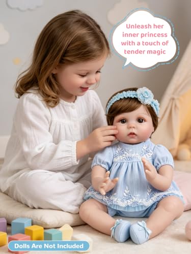 Image of EKOKIZ Reborn Baby Dolls Clothes Girl Blue Baby Doll Clothes 17-20 Inches Doll Outfits and Accessories for Newborn Girl