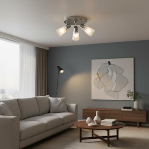 Laite Lumens 10” Track Lighting Kit, Brushed Nickel Finish Flush Mount Ceiling Light Fixture with Frosted Glass Shades, E26 Base Adjustable Heads Provide Directional Light (3-Light) by Laite Lumens - Used condition - Image 5