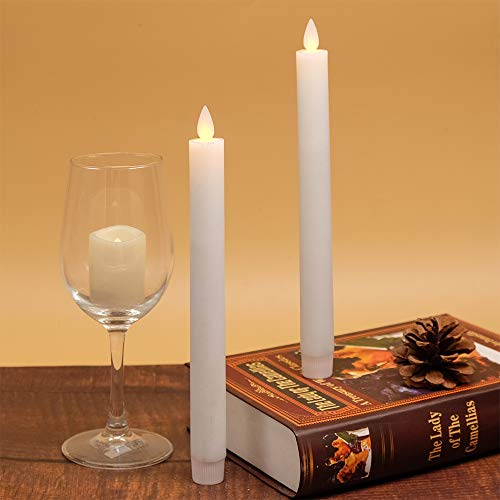 Image of Eldnacele Flameless Flickering Taper Candles with Remote and Timer, Window Candles Warm Real Wax Unscented 9.5 inch2 Pack Ivory for Home Wedding Party Christmas Decoration