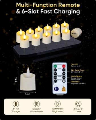 Image of Homemory 12 Pack Rechargeable Tea Light Candles with Remote, 2 /4 /6 /8H Timer