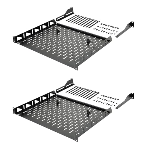 Tecmojo 1U Rack Shelf, 19 inch Depth, Anti-Slip Stops, Server & Network Shelf for 19 in Equipments, 110lbs Vented Capacity, No Lip (2 Pack)