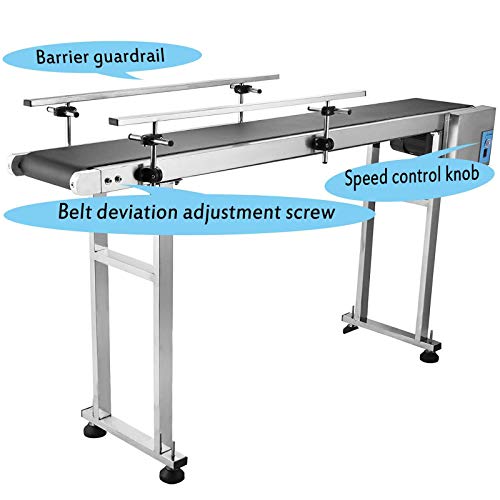 OrangeA Double Guardrail Belt Conveyor 59 x 7.8IN Adjustable Conveyor Table 0-82 ft per min PVC Conveyor Belt Stainless Steel Motorized Anti-Static