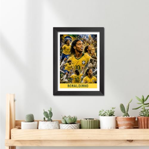 Image of TenorArts Ronaldinho Brazil Poster Worldcup Themed Laminated Photo Frame Painting with Matt Finish Black Texture (12 inches x 9inches)