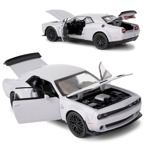 Image of Invite 1:32 Scale Dodge Challenger Hellcat Die-Cast Metal Toy Car with Lights & Sound, Pull Back Action, Openable Doors, Hood & Trunk | Alloy Sports Car Model for Kids & Collectors (Grey)