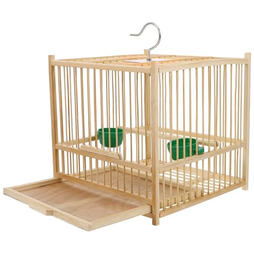 Image of Kisangel Bamboo Bird Cage Small Parrot Cage with Hanging Hook Indoor Outdoor Bird Keeping 9.84X7.87X9.84 Inches for Budgies Lovebirds Cockatiels