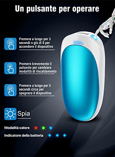 Scaldamani Ricaricabile Scalda Mani Ricaricabili Portatile USB Elettrico 2 in 1 Hand Warmer Riscalda Riutilizzabile Tascabile Scaldino Magnetico Diviso 2*4000mAh, 3 Livelli Calore + Borsa con Coulisse