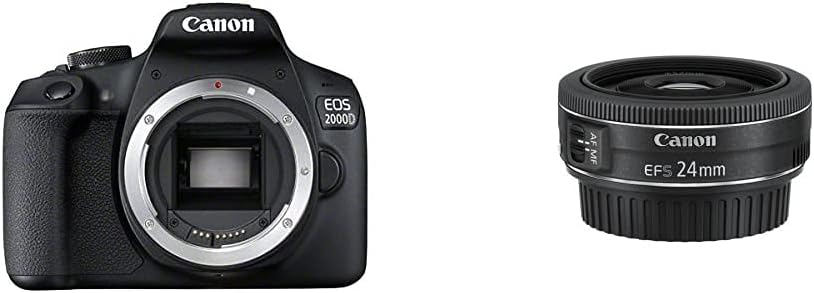EOS 2000D DSLR Camera Body - Black With Canon EF-S 24 mm f/2.8 STM Lens - Black
