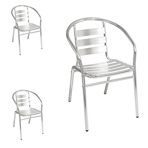 Mojawo 3 Stück stabile Aluminium Bistrostühle stapelbar Stapelstuhl Campingstuhl Gartenstuhl Küchenstuhl Alustuhl Balkonmöbel Gartensitzmöbel Silber