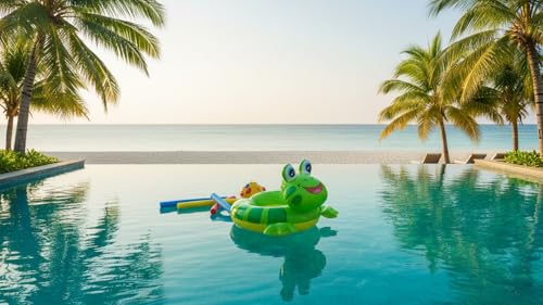 Image of Kids Inflatable Cartoon Swim Ring with Seat - Pink Baby Pool Float (Frog-Swiming Ring)