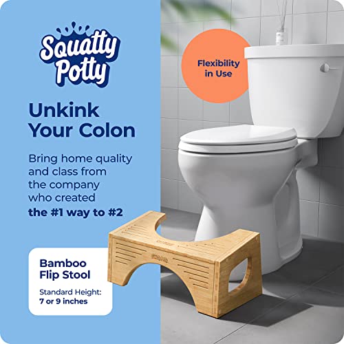 Image of Squatty Potty The Original Toilet Stool - Bamboo Flip,7 inch and 9 inch Adjustable Heights,Brown - Improve Bathroom Posture and Comfort,(Pack of 4)