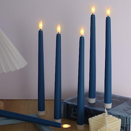 Image of Macarrie 24 Packs Flameless Taper Candles Battery Operated Fake 11 Inch Long Candlelight LED Flameless Candlesticks Flickering Tapered for Summer Fall Wedding(Blue)