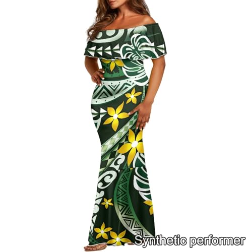 Image of Polynesian Dresses for Women Off Shoulder Maxi Dress Puletasi Samoan Dresses S-7XL
