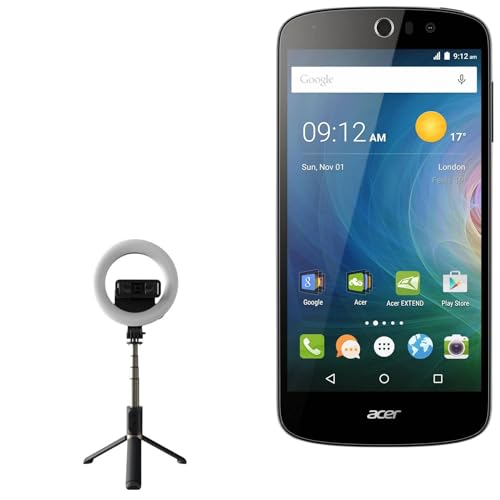 BoxWave Stand and Mount Compatible with Acer Liquid Z530 - RingLight SelfiePod, Selfie Stick Extendable Arm with Ring Light - Jet Black