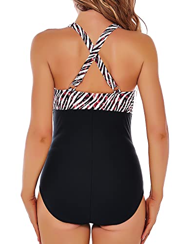 Women's One Piece Swimsuit Ruched Tummy Control Bathing Suit Criss Cross Swimwear V Neck3