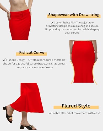 Image of Women's Polyester Blend Shapewear Patticoat Fishcut Flare Pattern Stretchable Drawstring Waist Maxi Length and Slim Fit Body Shaper Peticoat for Saree Daily Use Peticoat