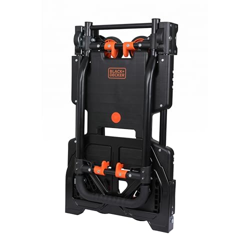Image of BLACK+DECKER ‎BXWT-H206-SP 2-in-1 Folding Handtruck, 55 /120kg(Handtruck /Platform) Load Capacity, Weight 7.3kg, Black & Orange, Open Dimn: 78x45x92 cm, Folded Dimn: 38.9x11.7x64.3 cm
