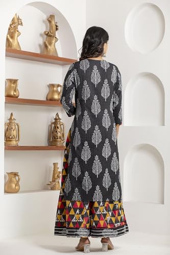 Image of KANNAHI Women Pure Cotton Blue and Rust Ethnic Motif Ajrakh Handblock Printed Kurta Set
