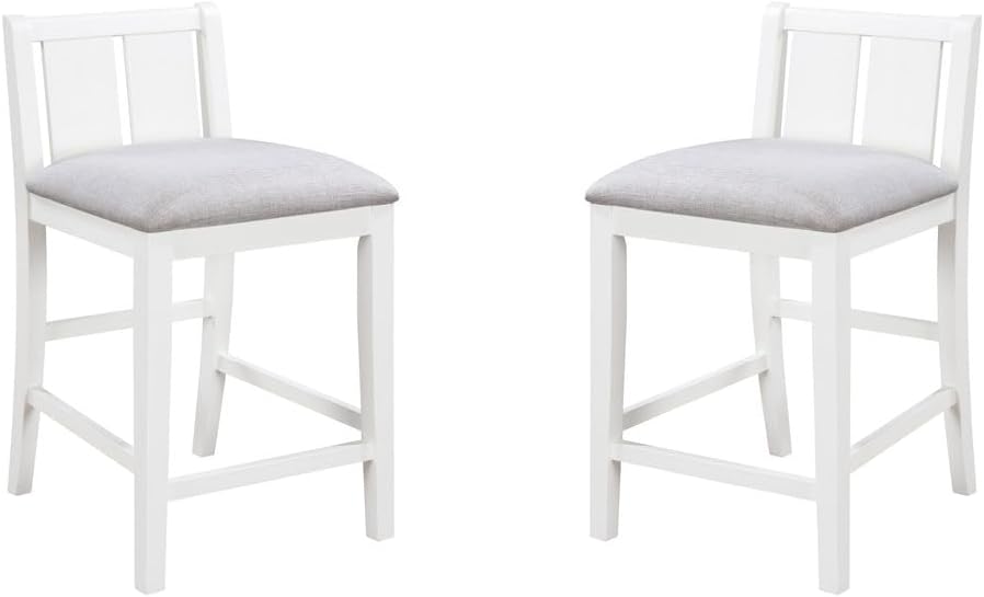 Lilola Home Graham Set of 2 Gray Finish Upholstered Counter Height Dining Chairs with Linen Seat, Rubberwood Legs, and Modern Slat Back — Comfortable Seating for Kitchen Islands & Dining Tables