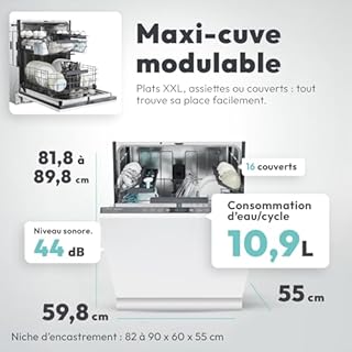 CANDY - Lave-Vaisselle Encastrable - 16 Couverts - Classe Énergétique C - Maxi Cuve, Cycle Rapide 35 min, Contrôle à Distance, Départ Différé - Blanc - 81,8 x 59,7 x 55,5 cm - Modèle CI 6C4F0A