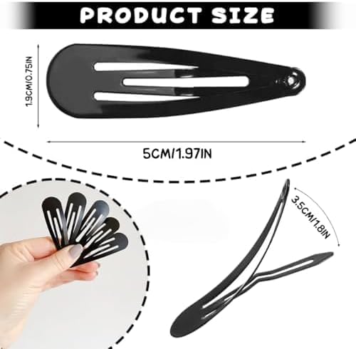 50PCS Black Metal Snap Hair Clips for Women – 2 Inch (5cm) Water Drop Barrettes, Non-Slip Strong Hold Hair Clips with Portable Storage Box for Everyday Styling image 2