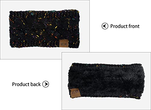 JFAN Headbands Women Winter Ear Warmer Soft Furry knitted Hair Band 2 Pieces Colored Blacak+Pink, Colored Black+Beige - Image 4