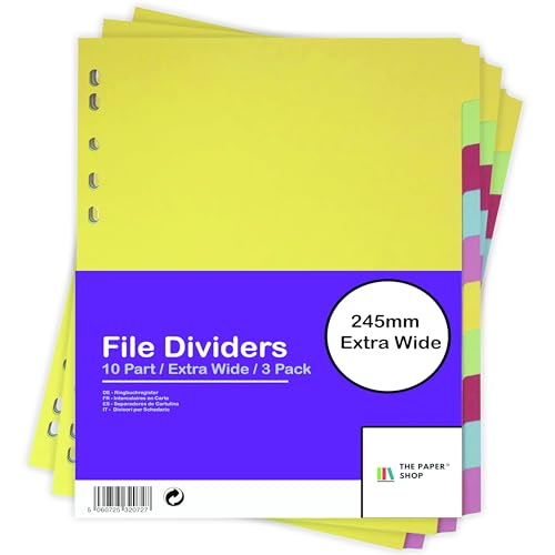 [3 Pack] A4 File Dividers, Folder Dividers - Extra Wide Dividers for Lever Arch Files, 10 Part File Dividers A4 - Durable A4 dividers for Ring Binders