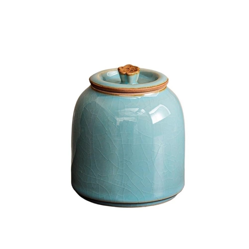 Bx9rE7tK3g Kitchen Storage Jar Mihuang Ru Kiln Tea Jar Household Ceramic Storage Container Tins With Sealed Lid Exquisite Mini Caddy Ceramic Tea Canister(Blue)