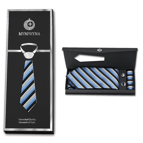 Image of Men's Tie Set with Pocket Square, Cufflinks and Gift Box | 100% microfiber; tie 59 x 3.15 in; square 10 x 10 in; gift box included