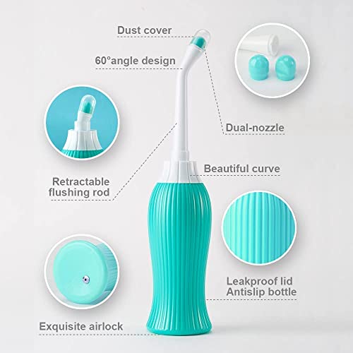 Image of UCRAVO 500ML Plastic Retractable Handheld Bidet Portable Antislip Angled Nozzle Spray Easy to use with Travel Bag Green Bottle for Toilet Jet Personal Hygiene Care Water Spray Bidet Multipurpose