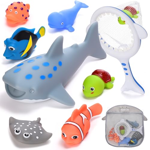 Baby Bath Toys for Kids Ages 1-3 No Hole Water Toys for 6-12 Months Infants and Toddlers Baby Shark Toys for Pool Bathtub Beach Shower Boys Girls Gifts with Storage Bag