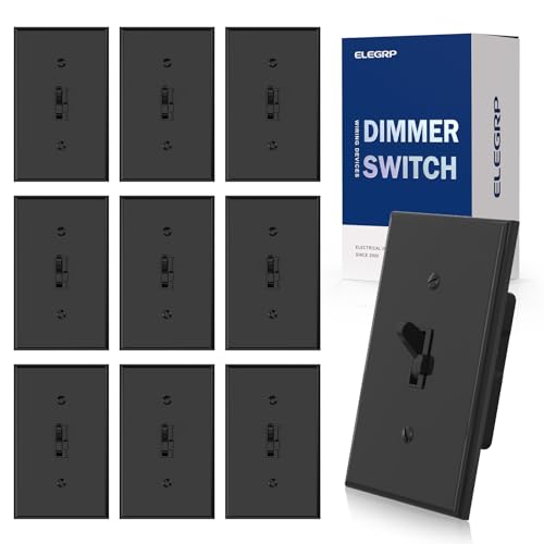 Image of ELEGRP Digital Toggle Dimmer Switch for Dimmable LED, CFL and Incandescent Light Bulbs, Single Pole or 3-Way Toggle LED Dimmer Light Switch, Wall Plate Included, UL Listed, 10 Pack, Black