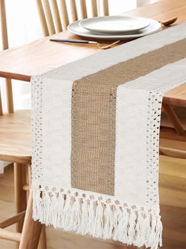 Nappe simple en coton et lin de luxe avec longs pompons pour table chic