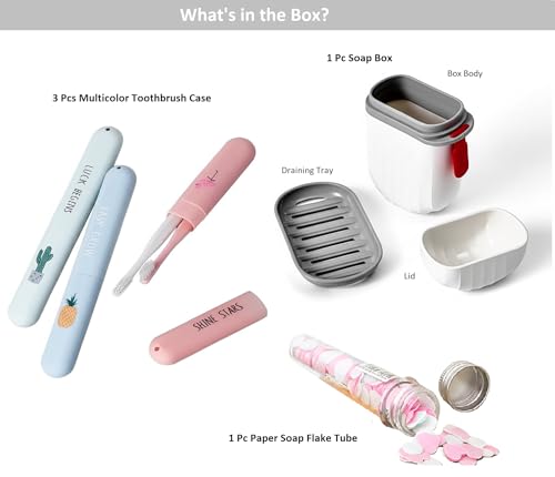 Image of YUVEO Travel Toothbrush Cover, Tongue Cleaner Cover, Multicolor Design with Pineapple, Cactus & Flamingo Patterns and Soap Case and Tube Paper Soap