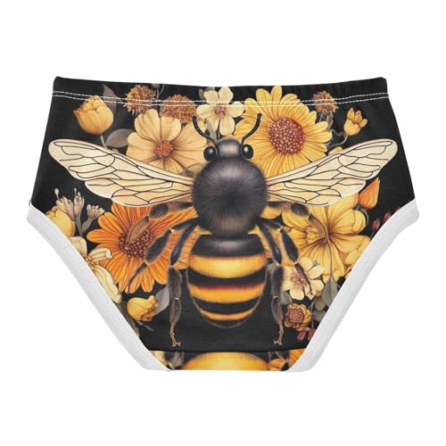 Kids Underwear, Bee Flowers Floral Toddler Panties, Cotton Underwear Girls, 2T–8 Years2