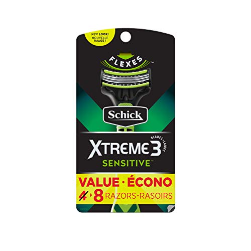 Schick Xtreme 3 Sensitive Skin Disposable Razors for Men, 8 Count (Pack of 3) Packaging may Vary