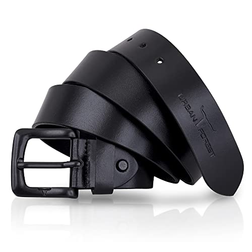 Men's Leather Belt, Black with Black Buckle, Free Size