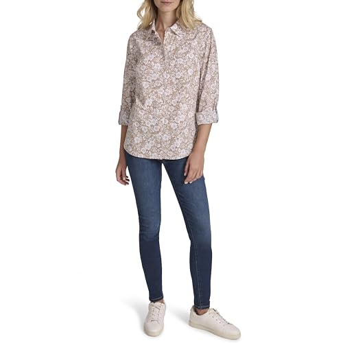 Image of Nautica Women's Button Front Long Sleeve Roll Tab Shirt