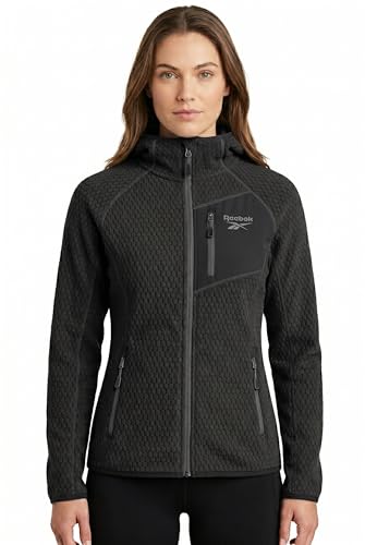 Reebok Womens Zip-Up Honeycomb Fleece Jacket, Black, S at Amazon